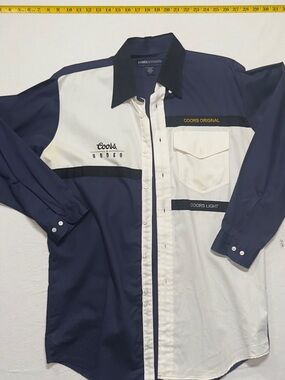 Vintage coors Rodeo Men’s Two-Tone Navy and White Button-Up Shirt